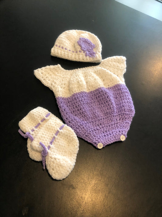 Crochet three pcs baby girl set